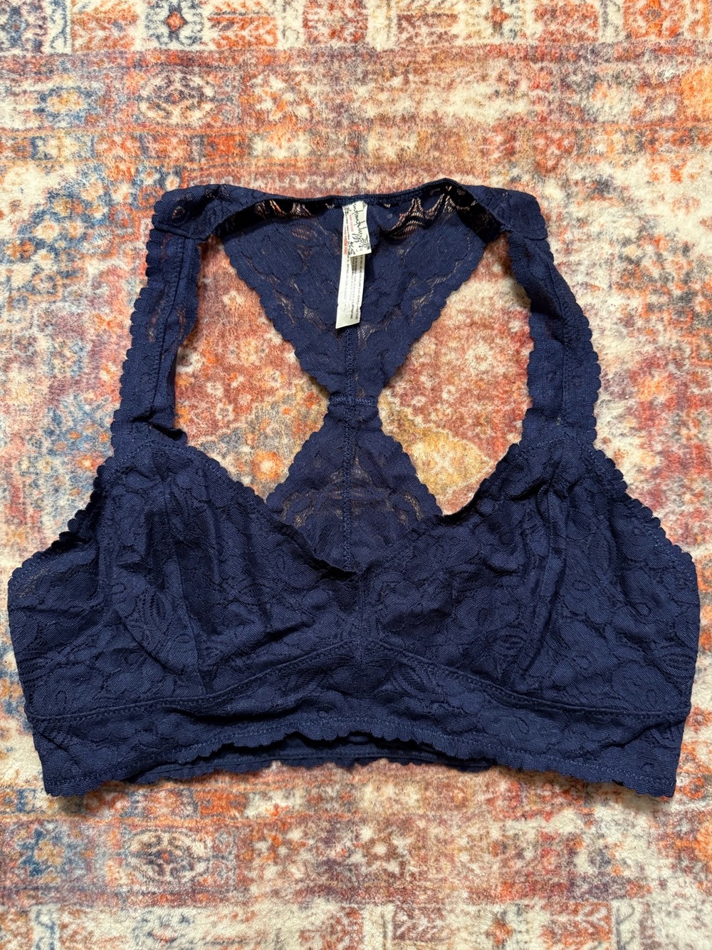 NEVER WORN Free People Intimately Galloon Lace Racerback Bralette Navy Large